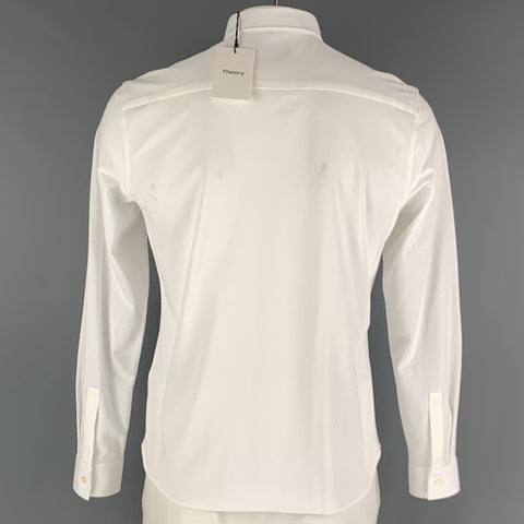 THEORY Size L White Cotton  Polyester Long Sleeve Shirt