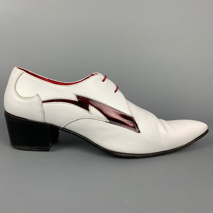 JEFFERY WEST Muse Size 9 White & Black Leather Pointed Toe Lace Up Shoes