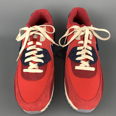 NIKE Size 11 Red & Navy Canvas Suede Trim Lace Up Sneakers