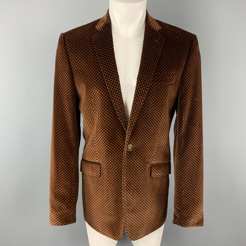 DOLCE & GABBANA Size 39 Black & Copper Houndstooth Velvet Sport Coat