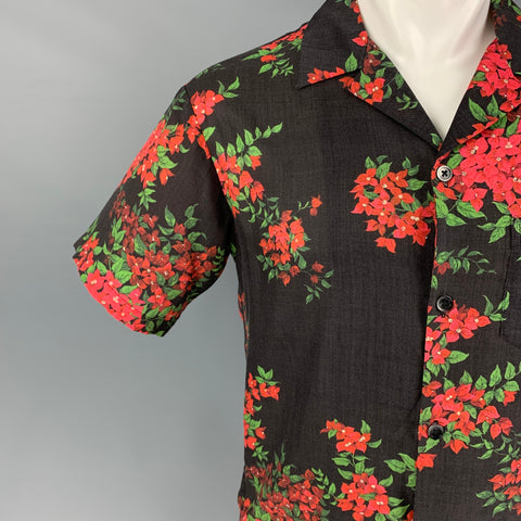 JOHN ELLIOTT SS19 Size S Black Red Floral Print Lyocell Camp Short Sleeve Shirt