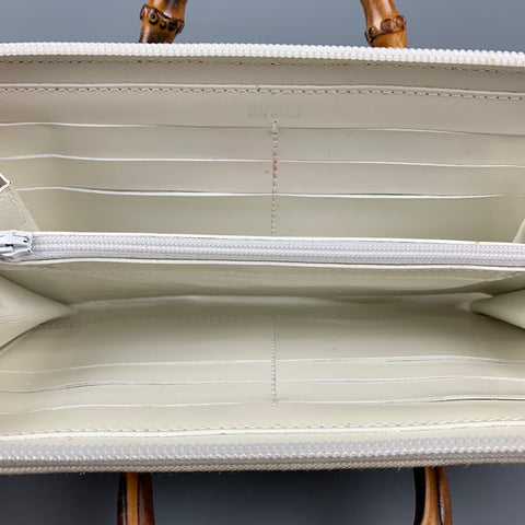 Vintage GUCCI Cream & Brown Nylon Leather Bamboo Handle Handbag