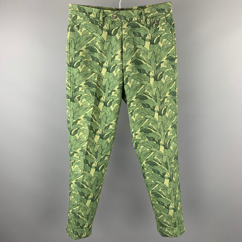 MICHAEL BASTIAN Size 30 Green Print Cotton Button Fly Casual Pants