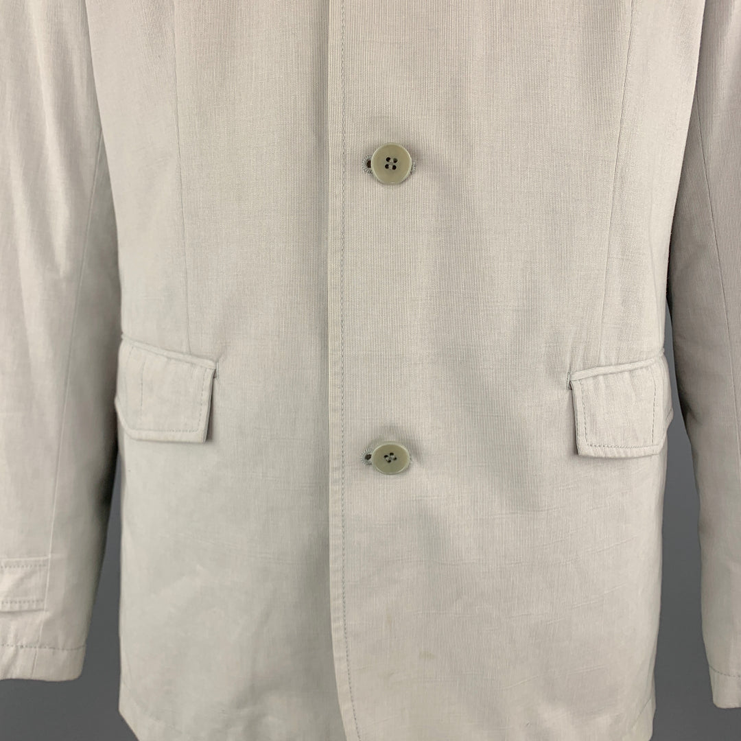 THEORY Jayden Size XL Light Grey Cotton High Collar Belted Cuffs Buttoned Jacket