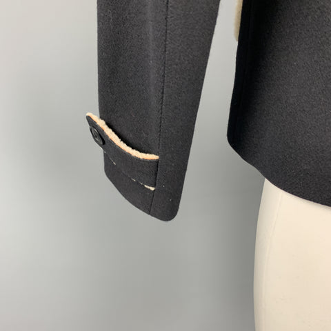 CY CHOI Size S Navy Double Breasted Shearling Trim Coat