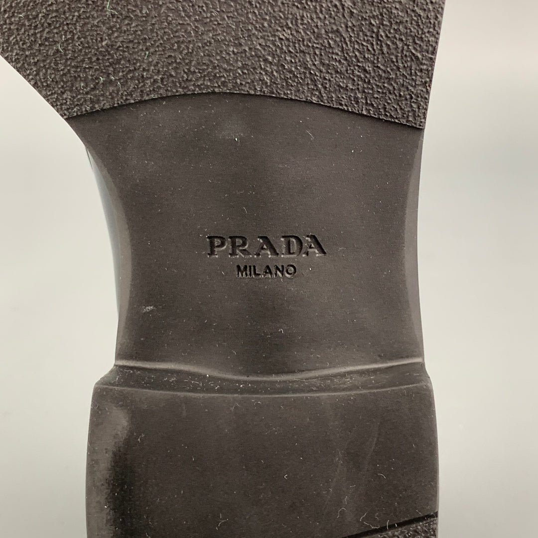 PRADA Size 7.5 Black Leather Triangle Logo Loafers
