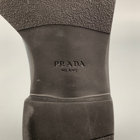 PRADA Size 7.5 Black Leather Triangle Logo Loafers