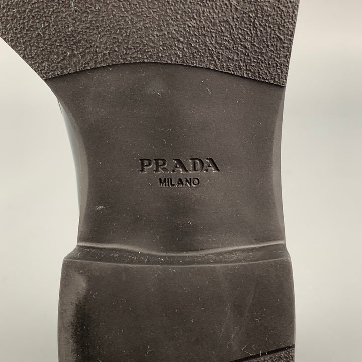 PRADA Size 7.5 Black Leather Triangle Logo Loafers
