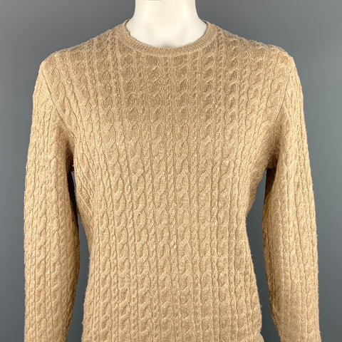 RALPH LAUREN Purple Label Size L Khaki Cable Knit Silk Blend Crew-Neck Sweater