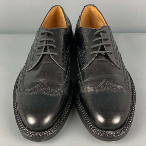 VALENTINO Size 10.5 Black Perforated Leather Wingtip Lace Up Shoes