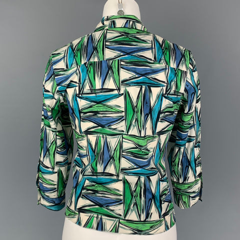 MARNI Size 4 White Blue Green Abstract Print Cotton Blouse