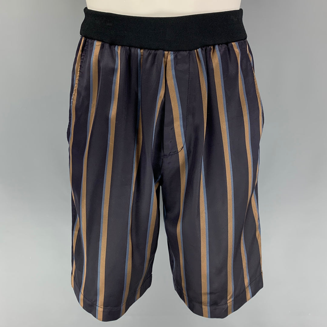 3.1 PHILLIP LIM Size 31 Navy Brown Viscose Elastic Waistband Shorts