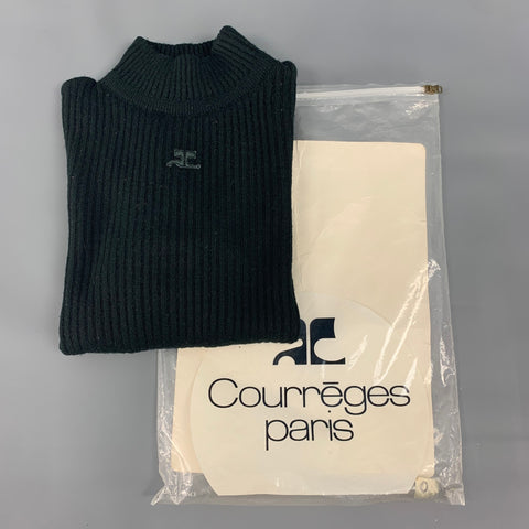 COURREGES Size XS Black Acrylic Ribbed Mock Neck Casual Top