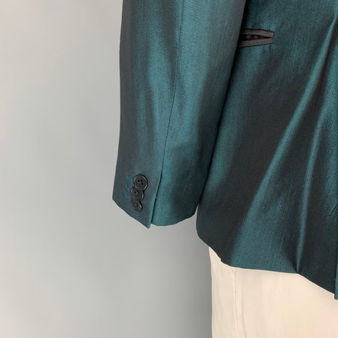 JUST CAVALLI Size 42 Green & Black Color Block Wool Blend Sport Coat