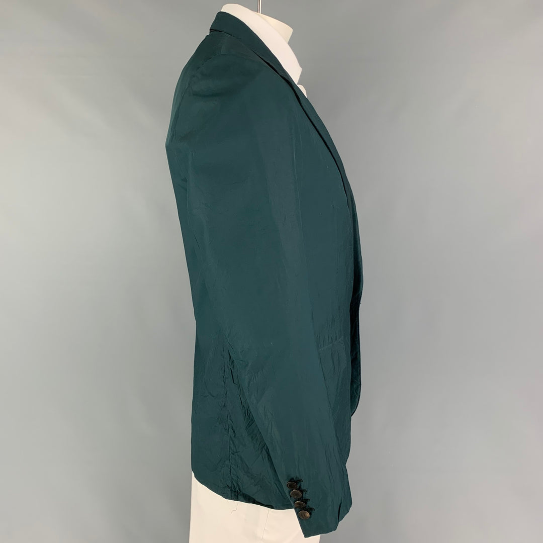 LANVIN Size 42 Regular Emerald Wrinkled Silk Notch Lapel Sport Coat