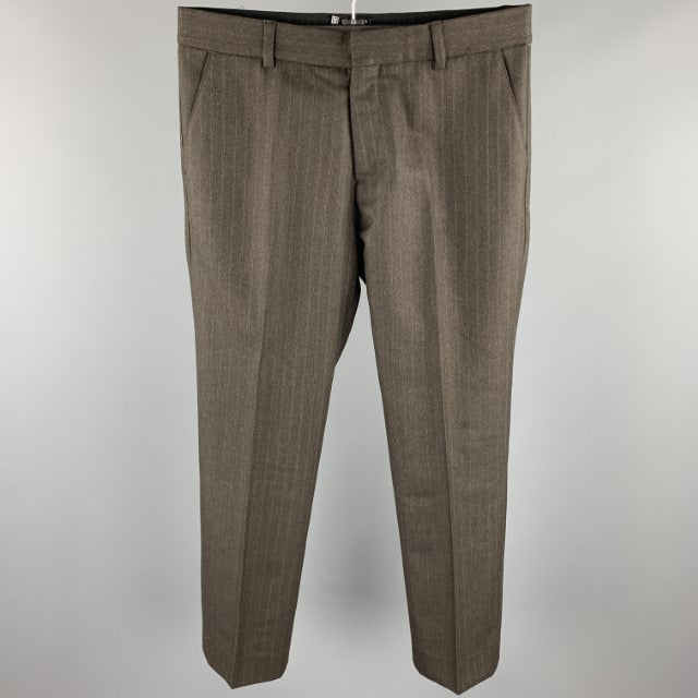 SERGIO DAVILA Taille 34 Pantalon habillé en laine à rayures marron avec braguette zippée