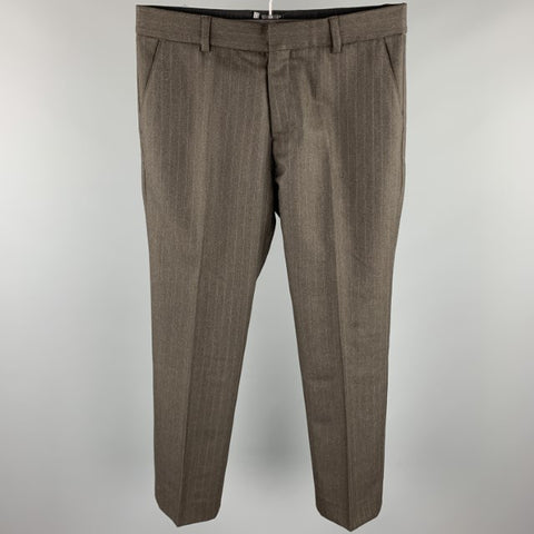 SERGIO DAVILA Size 34 Brown Stripe Wool Zip Fly Dress Pants