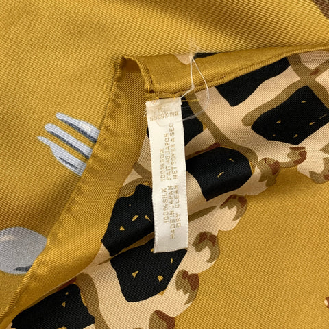 PERRY ELLIS Gold Black Pastries Print Silk Scarf