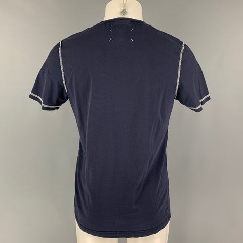 MAISON MARGIELA Size M Navy White Contrast Stitch Cotton Crew-Neck T-shirt