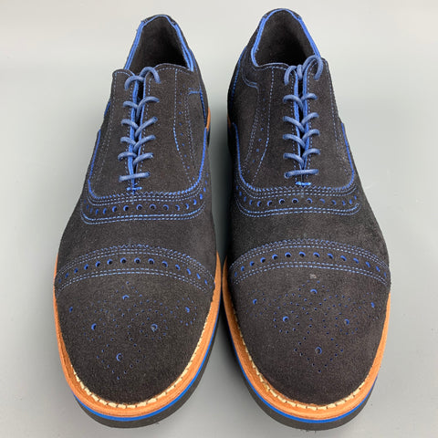 ALLEN EDMONDS Strandmok Size 10.5 Navy Perforated Suede Cap Toe Lace Up Shoes