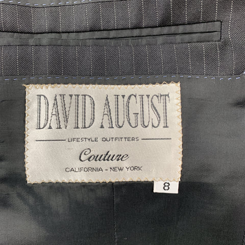 DAVID AUGUST Taille 40 Noir Rayé Laine Peak Revers 34 x 31 Costume