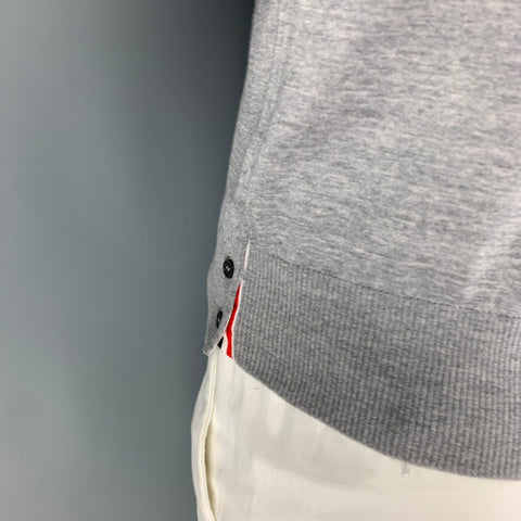 THOM BROWNE Polo con botones de lana a rayas blancas y grises talla L