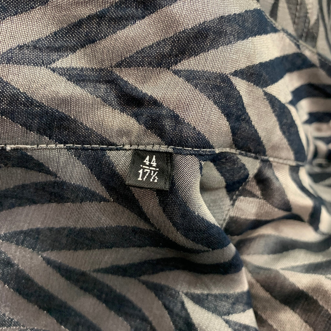 GIORGIO ARMANI Talla XL Camisa de manga larga de seda en espiga gris y negra