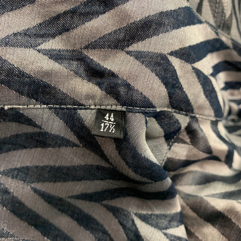 GIORGIO ARMANI Size XL Grey & Black Herringbone Silk Long Sleeve Shirt
