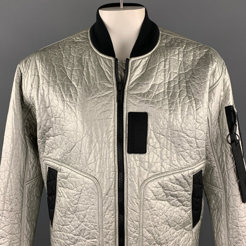 AIR JORDAN Size L Silver Metallic Polyethylene Zip Up Bomber Jacket