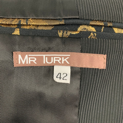 MR TURK Size 42 Black Gold Jacquard Polyester Cotton Peacoat Sport Coat