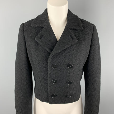 RALPH LAUREN Size 6 Black Wool Blend Woven Cropped Double Breasted Jacket