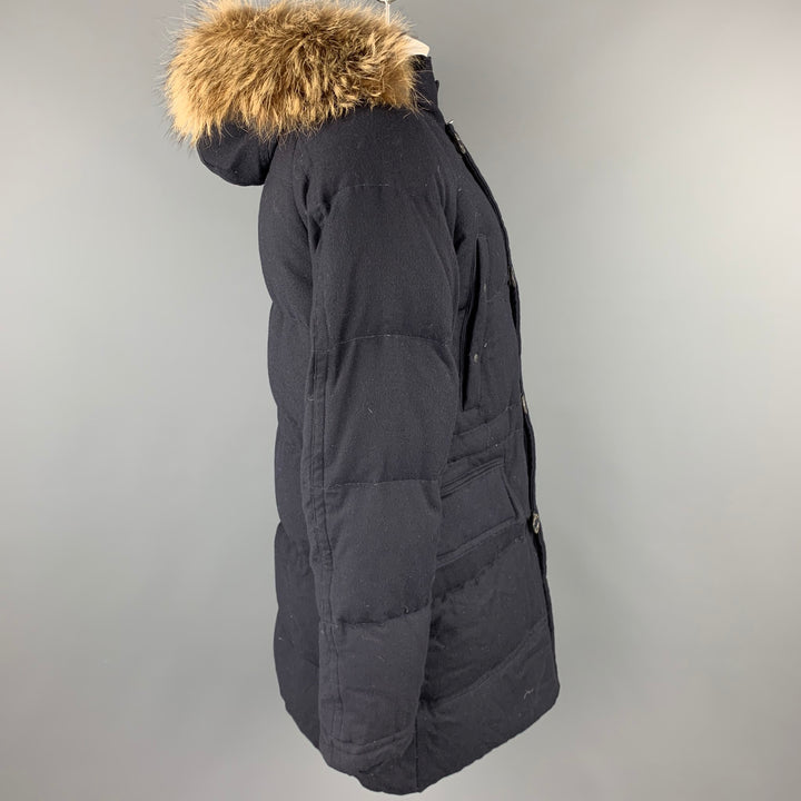 MONCLER Size XXL G32-003 Navy Quilted Wool Zip & Buttoned Hooded Parka Coat