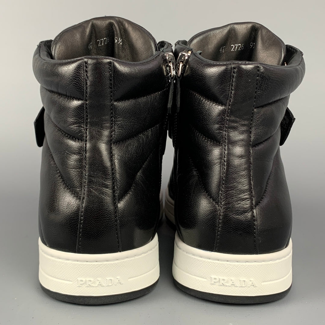 Men\'s Size 10.5 Prada High Top Sneakers PRADA HIGH-TOP SNEAKERS SHOES 4T2596 BLACK NAPPA LEATHER US  main image 3