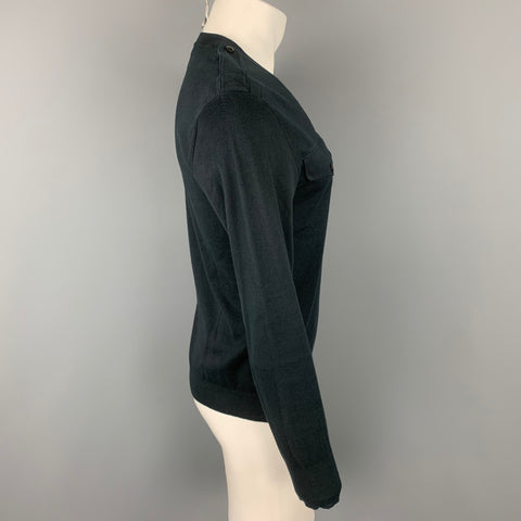 RALPH LAUREN Black Label Size M Black Cotton Blend Epaulettes Pullover Sweater