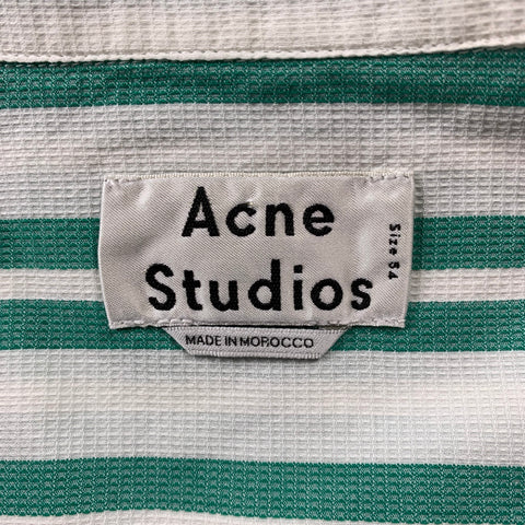 ACNE STUDIOS Size XL Green & White Stripe Cotton Camp Short Sleeve Shirt