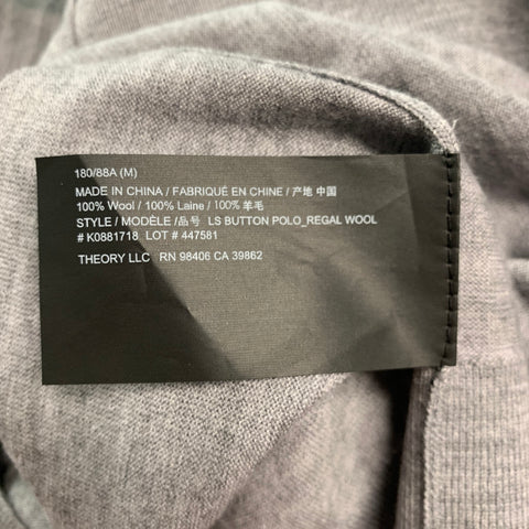THEORY Size M Grey Knitted Wool Polo Pullover