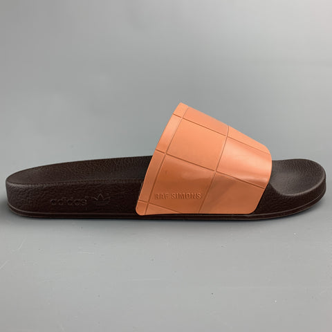 ADIDAS x RAF SIMONS Size 10 Tan Checkered Rubber Slide Sandals