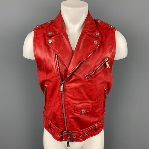 DSQUARED2 Talla 40 Chaleco motero de cuero rojo con cremallera