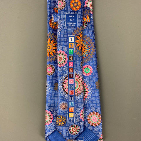 ERMENEGILDO ZEGNA Blue Multi-Color Abstract Silk Tie