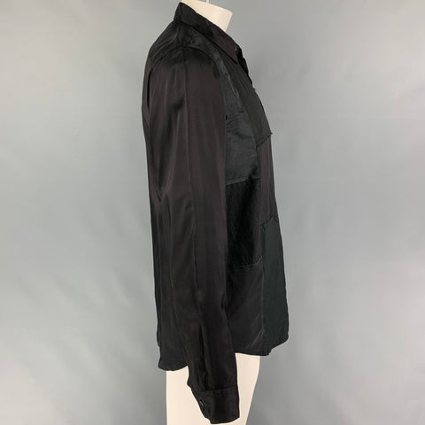 COMME des GARCONS BLACK Talla XL Camisa Manga Larga Cupro Algodón Tejidos Mixtos Negro