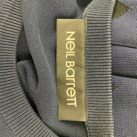 NEIL BARRETT Size S Navy Blue Geometric Viscose Fitted Crew-Neck Pullover