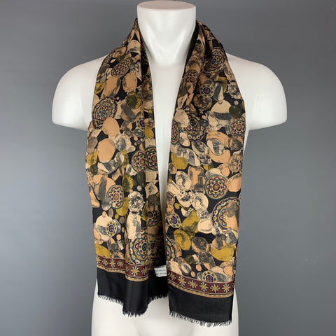 BROOKS BROTHERS Black& Taupe Abstract Silk / Wool Reversible Scarf
