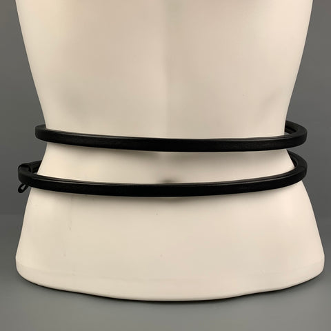 BOTTEGA VENETA Waist Size S Black Silver Leather Snake Belt