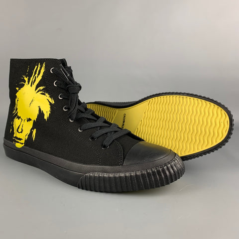 CALVIN KLEIN 205W39NYC Size 12 Black & Yellow Iconic Warhol Canvas High Top Sneakers