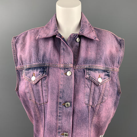 MSGM Size 4 Pink & Indigo Dyed Denim Oversized Vest