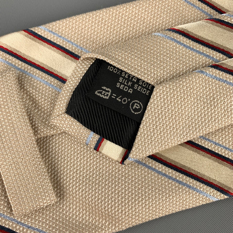 ERMENEGILDO ZEGNA Beige & Navy Diagonal Strip Silk Tie