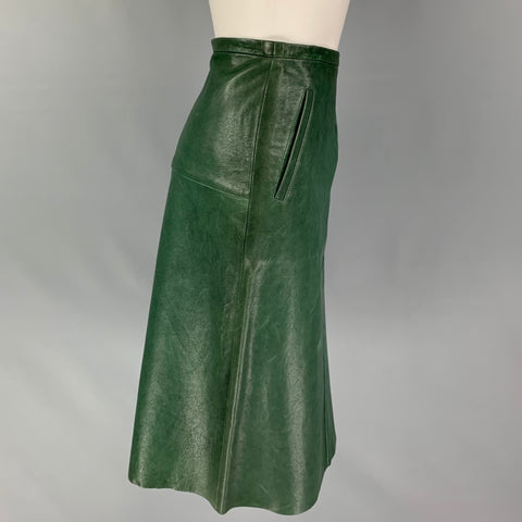 GERARD DAREL Size 4 Green Lamb Skin A-Line Skirt