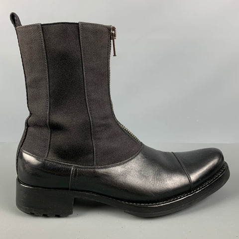 MIU MIU Size 7.5 Black Mixed Materials Canvas Cap Toe Boots