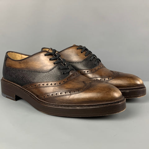 PAUL ANDREW Size 10 Brown Black Antique Leather Lace Up Shoes