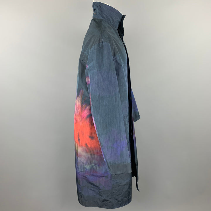 PAUL SMITH Size M Navy Dyed Nylon Hidden Button Raincoat